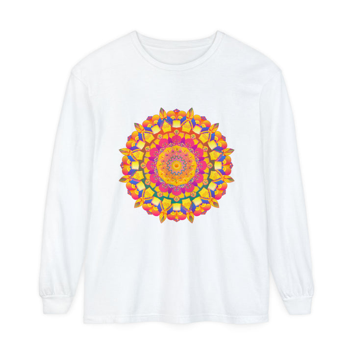 Colorful Mandala Long Sleeve T-Shirt - Psychedelic Art featuring vibrant, intricate mandala design in a rainbow of colors