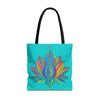 Beautiful Mandala Lotus Tote Bag in Azure, perfect for carrying everything you need in style, with intricate floral design and vibrant blue color