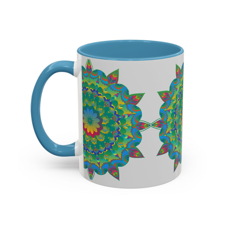 Beautiful and vibrant mandala art mug with a colorful floral design