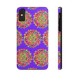 A beautifully detailed hand-drawn small purple mandala art phone case designed for iPhone X and XS