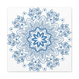Handmade Mandala Art featuring a beautiful, intricate steel blue design on matte canvas, stretched and ready to hang on your wall