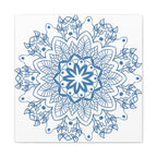 Handmade Mandala Art featuring a beautiful, intricate steel blue design on matte canvas, stretched and ready to hang on your wall