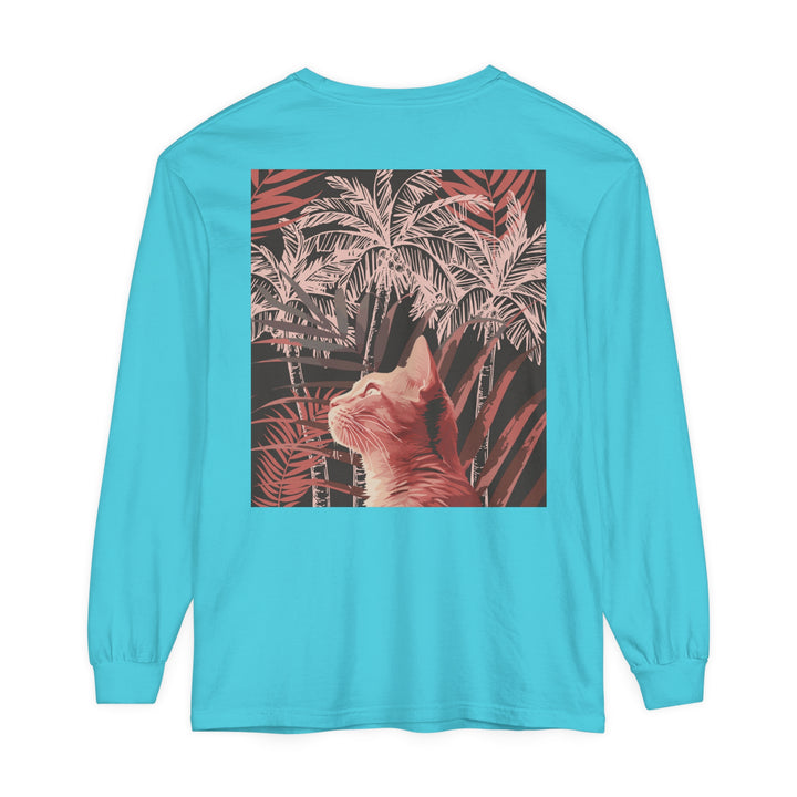 Adorable ginger cat lounging under a palm tree on a T-shirt