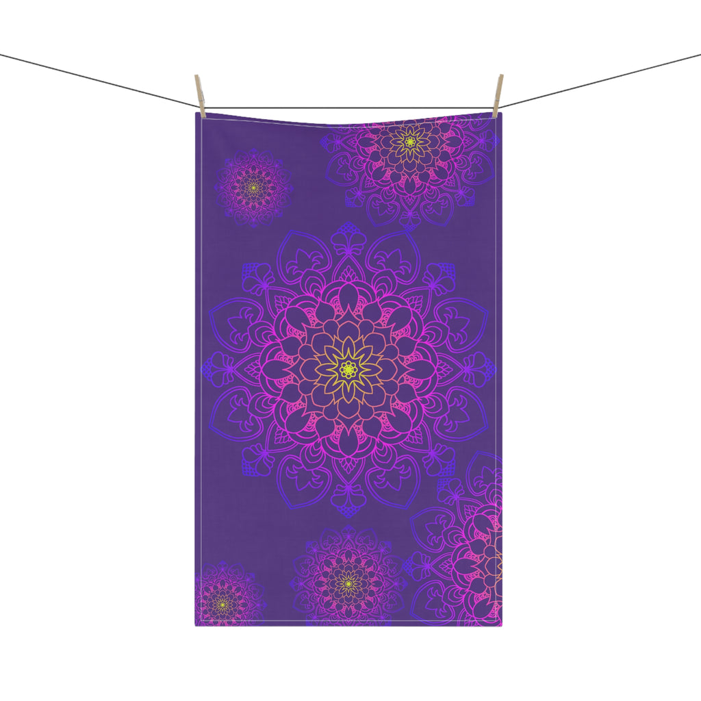 Floral Mandala Kitchen Towels Set in Rich Purple and Pink Hues