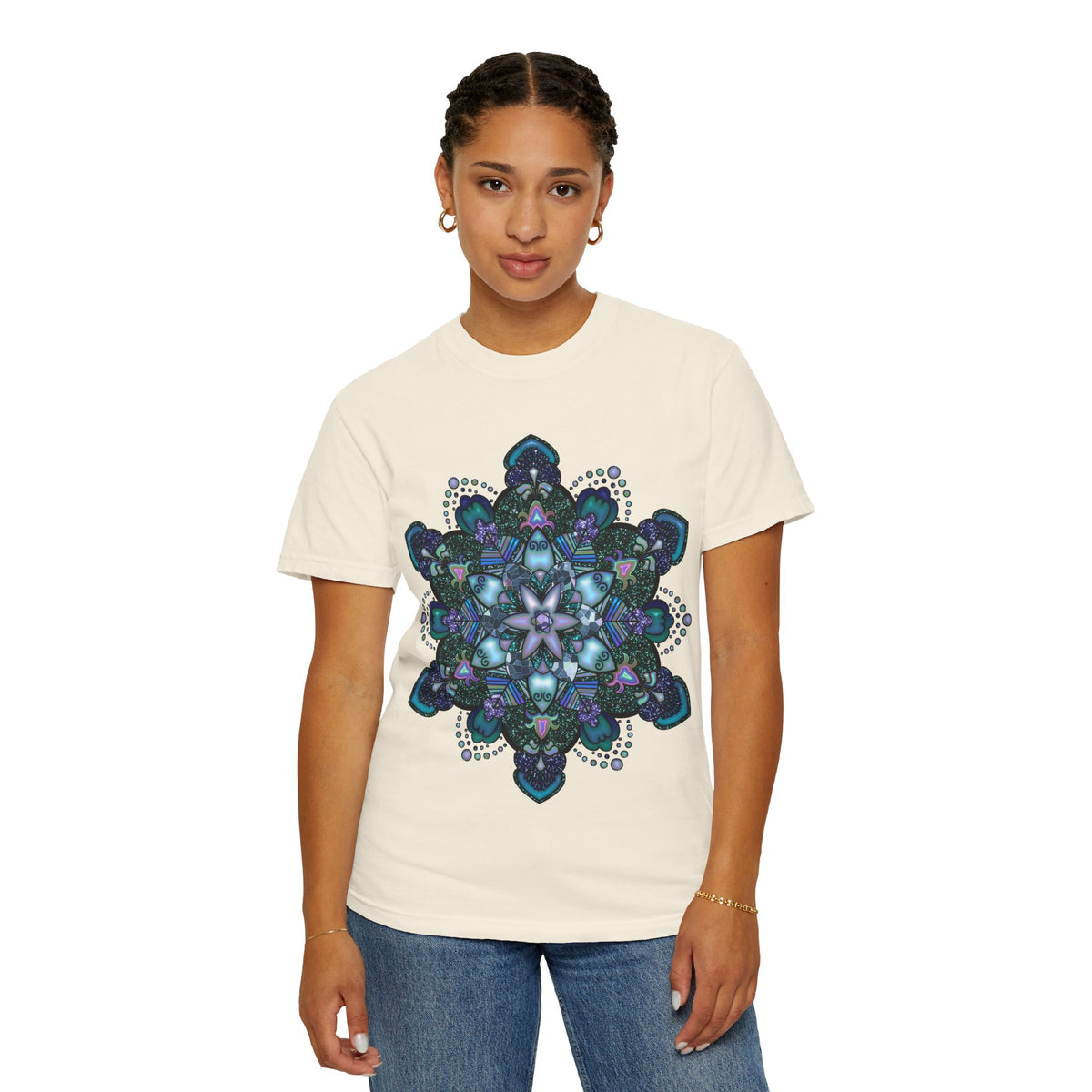 Mandala T-Shirt – Blue Purple Boho Geometric Floral Design