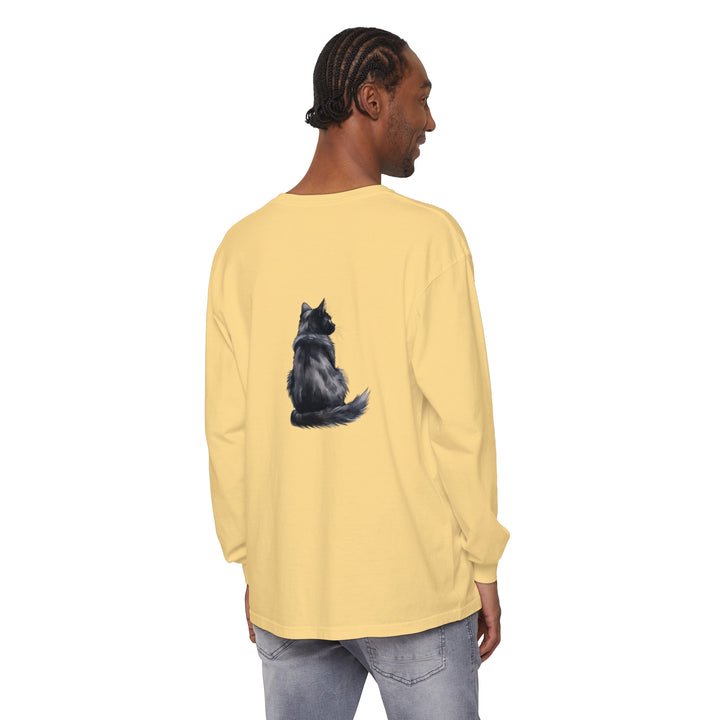 Black Cat Watercolor Long Sleeve T-Shirt with vibrant watercolor cat design