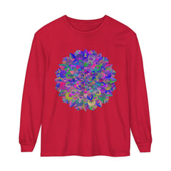 Vibrant Mandala Long Sleeve T-Shirt featuring a colorful and intricate mandala design