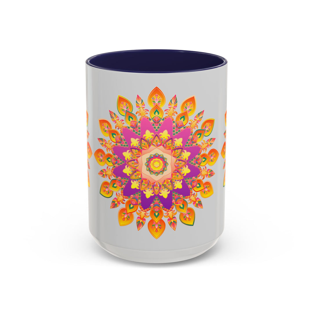 Beautiful mandala art mug with colorful floral patterns and intricate details