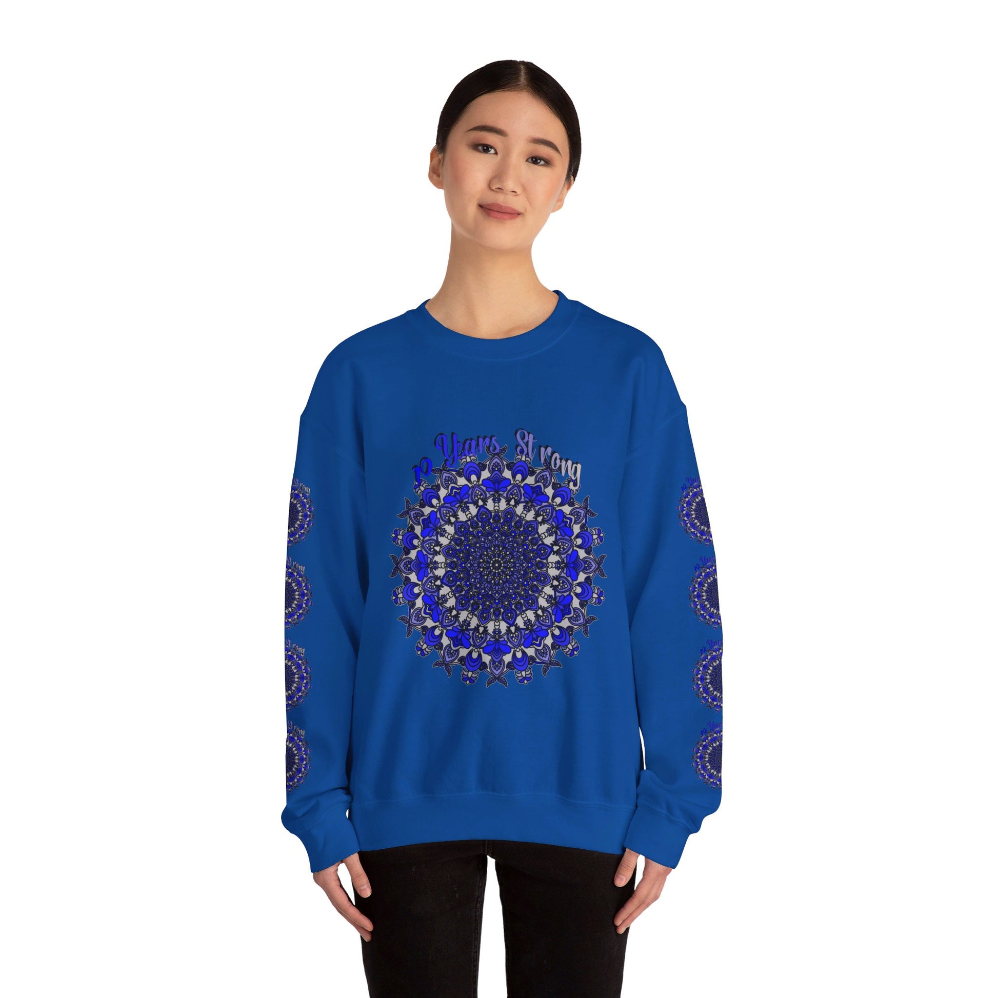 Navy blue unisex sweatshirt with 10th Anniversary logo