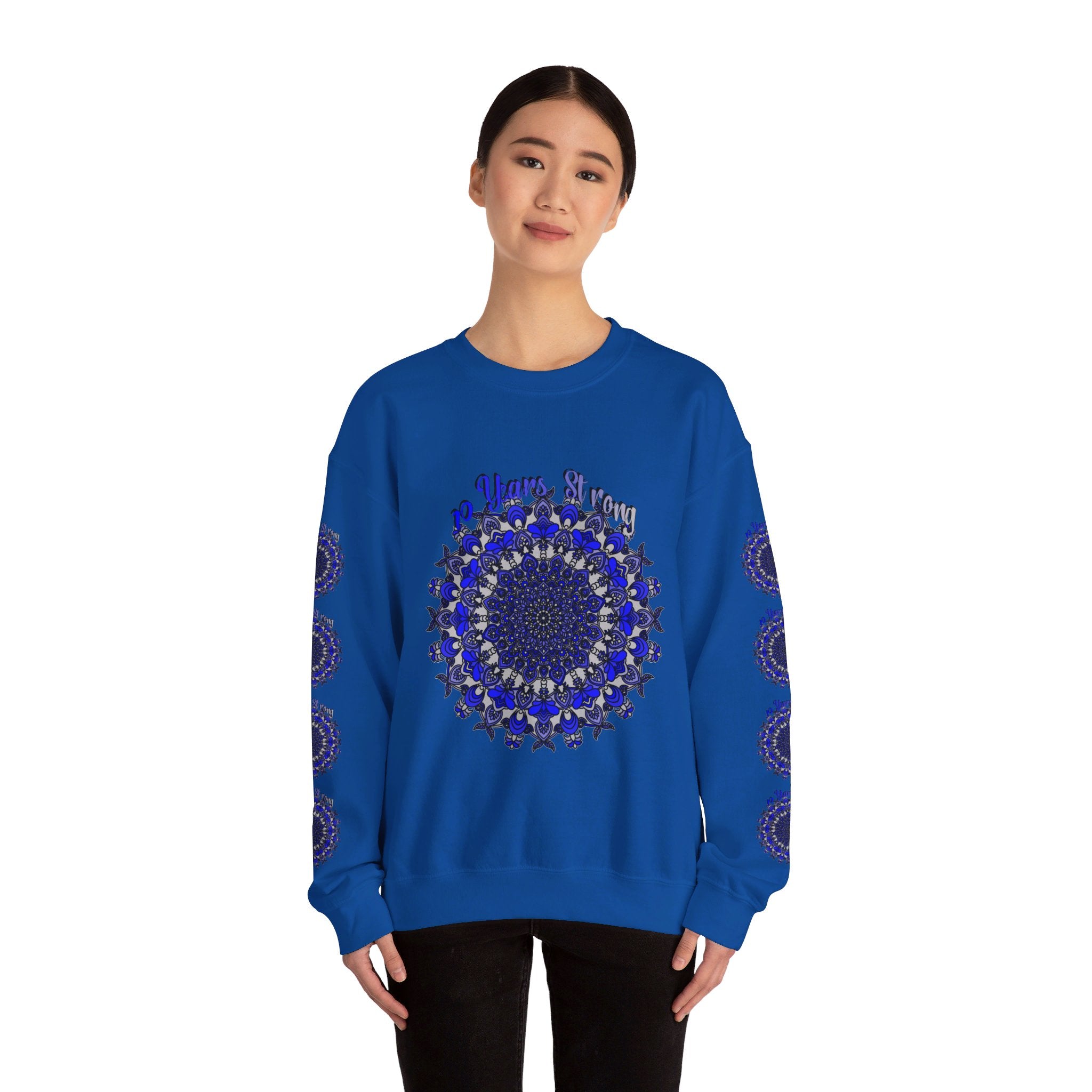 Navy blue unisex sweatshirt with 10th Anniversary logo