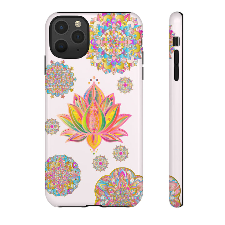 Beautiful light pink phone case with intricate mandala lotus flower design