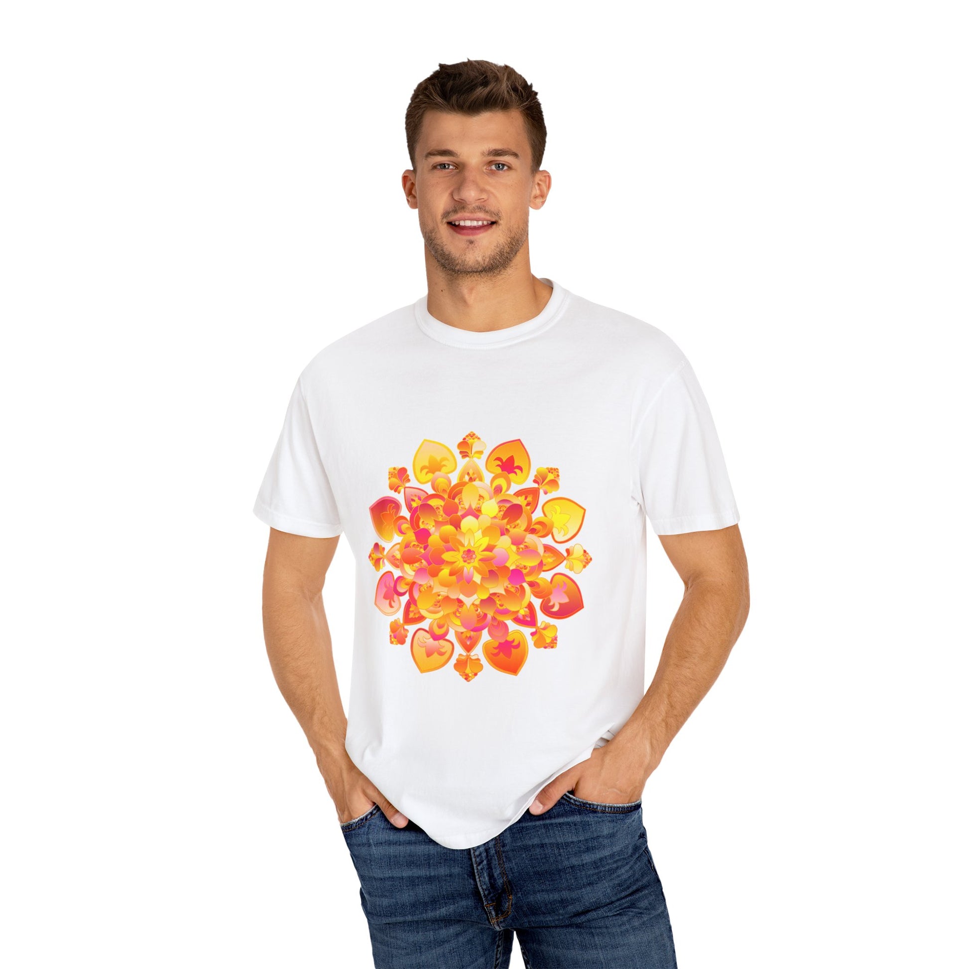 Colorful unisex handmade mandala t-shirt, perfect for yoga and meditation