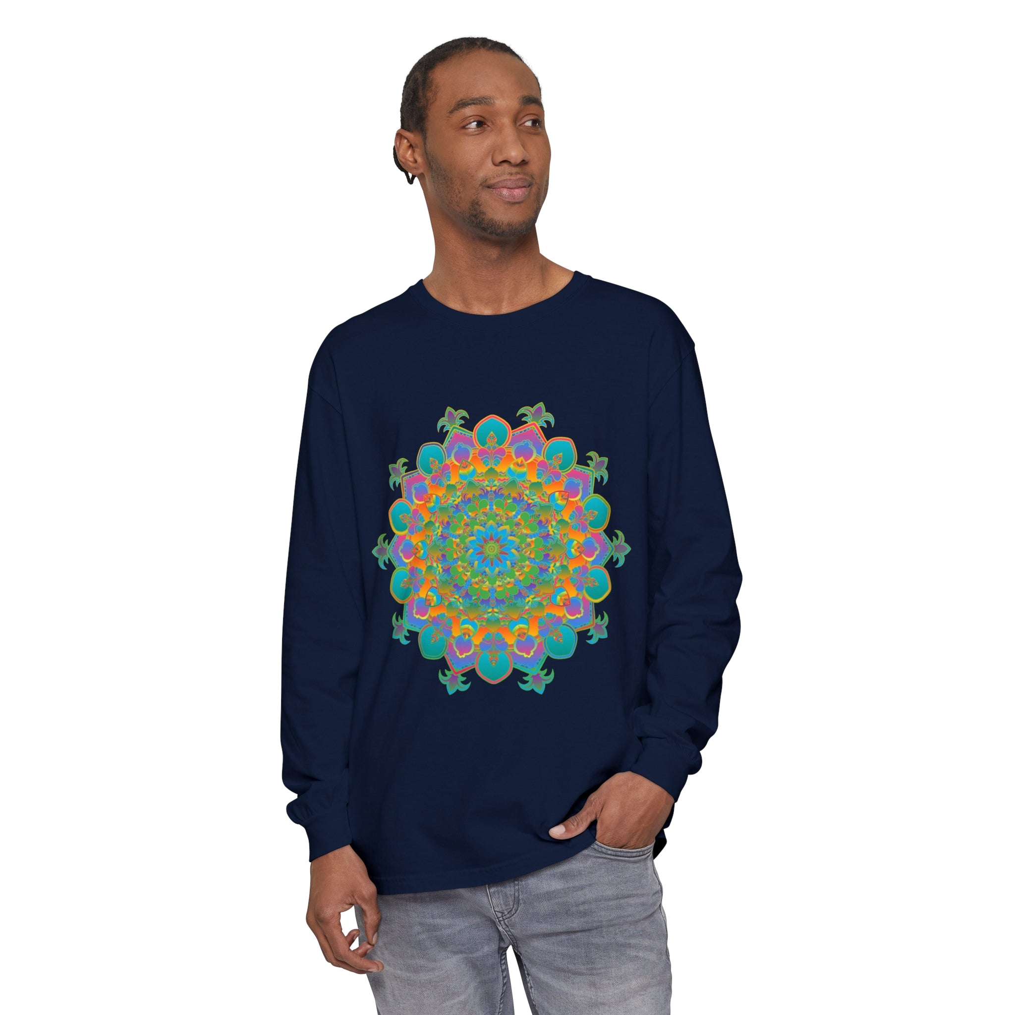 Colorful and intricate mandala design long sleeve t-shirt for both men and women