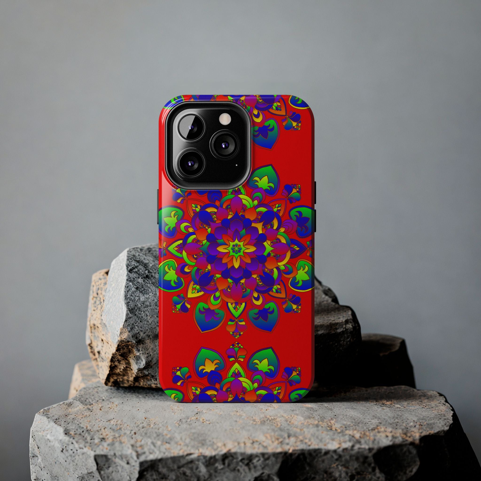 Beautiful hand drawn red mandala art phone case for stylish protection