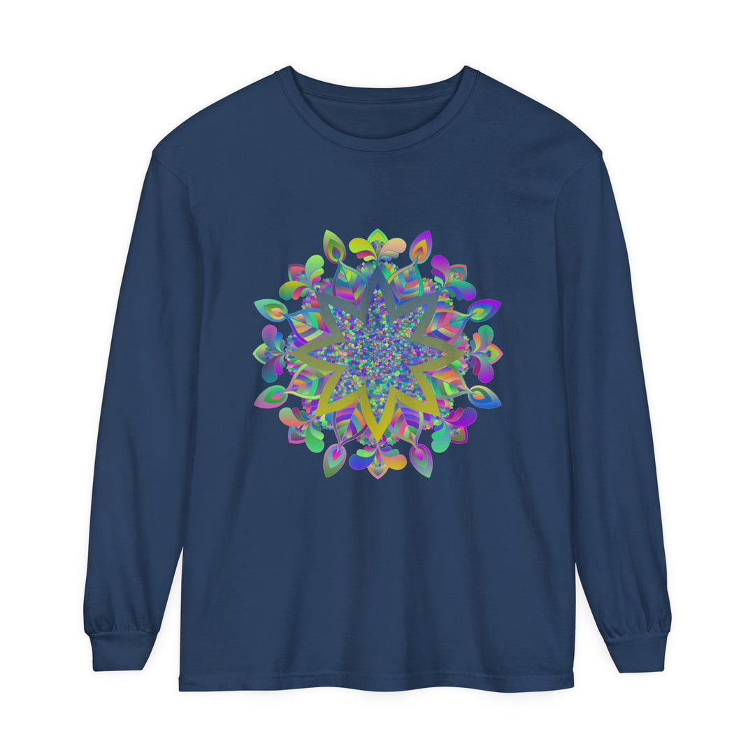 Vibrant and intricate mandala design on a unisex long sleeve t-shirt