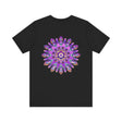 Vibrant purple mandala t-shirt featuring spiritual peace and harmony design