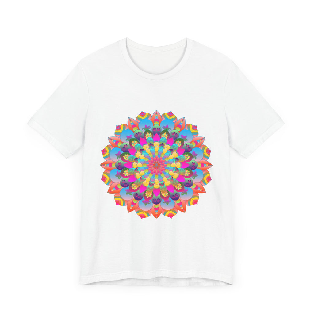 Colorful mandala flower T-shirt featuring intricate psychedelic art design for a vibrant and unique fashion statement