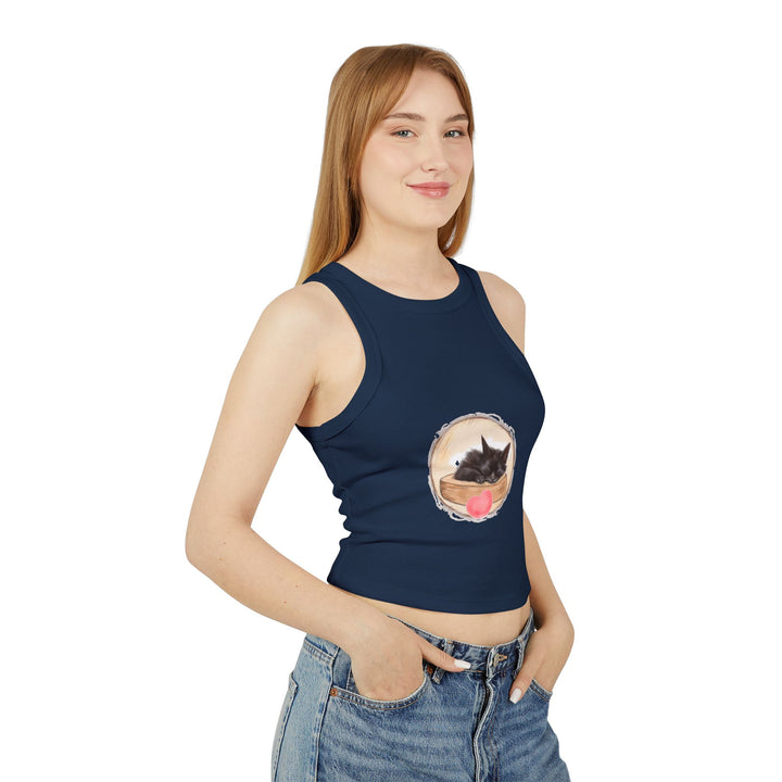 Feline-inspired tank top with an endearing sleeping cat design