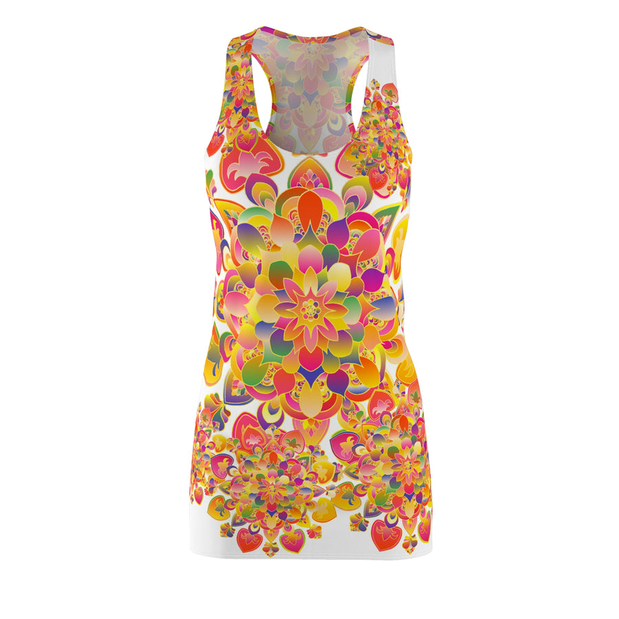 Blumen-Kaleidoskop-Raceback-Kleid — Buntes Mandala-AOP