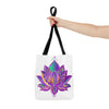 Colorful mandala lotus tote bag with intricate floral design and spacious interior for carrying everyday essentials