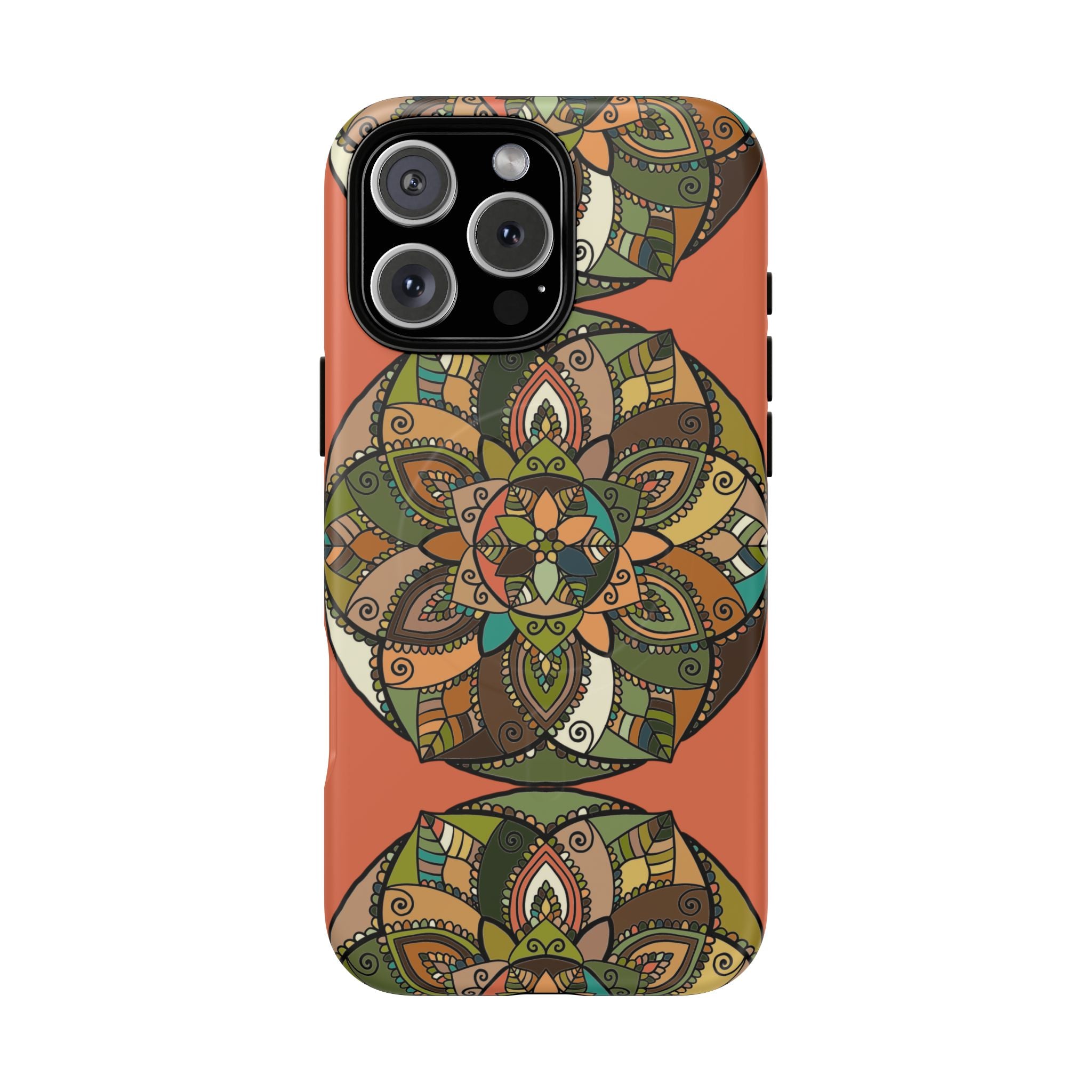 Mandala Floral Tough Magnetic Phone Case — Boho Earth-Tone Protective Cover