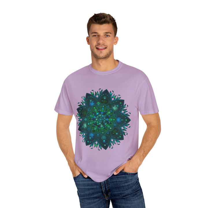 Unisex hand-drawn Intricate Mandala T-shirt featuring intricate geometric designs in vibrant colors