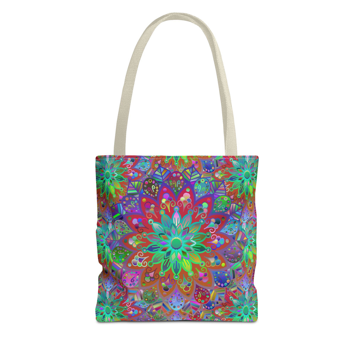 Psychedelic Mandala Tote Bag — Colorful Boho All-Over Print Tote