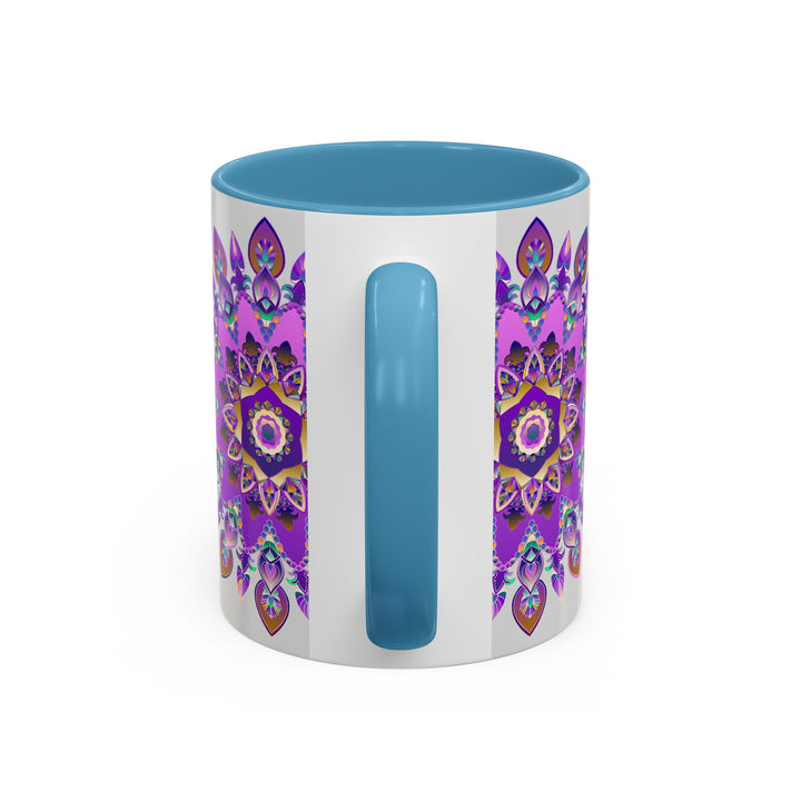 Beautiful purple and gold mandala design mug, perfect for bohemian art lovers