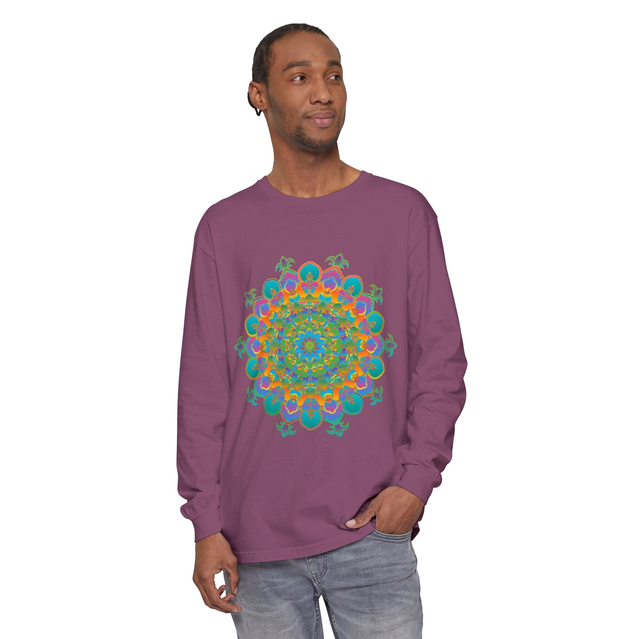 Colorful and intricate mandala design long sleeve unisex t-shirt