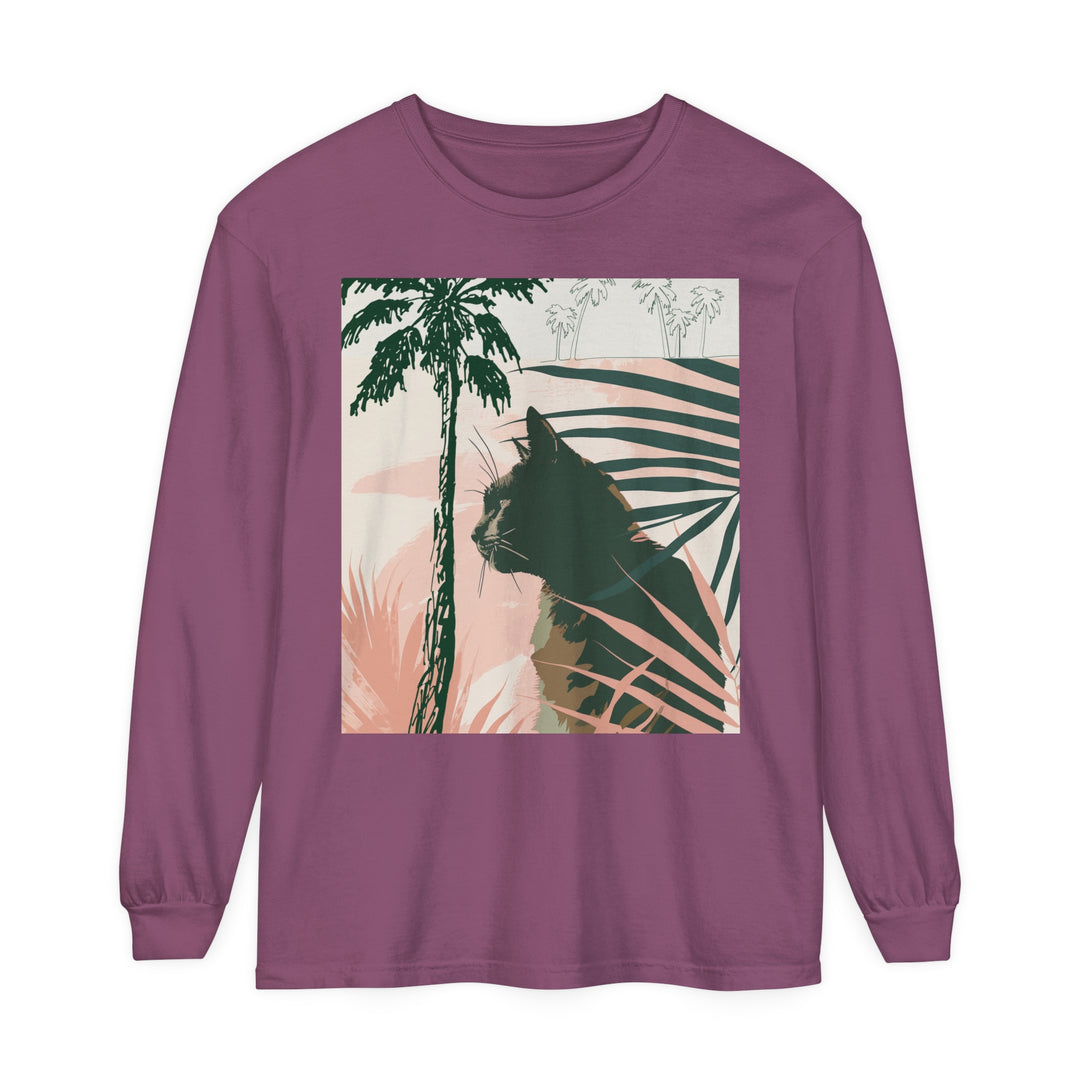 Black Cat Jungle Long Sleeve T-Shirt with vibrant jungle print alt text 3