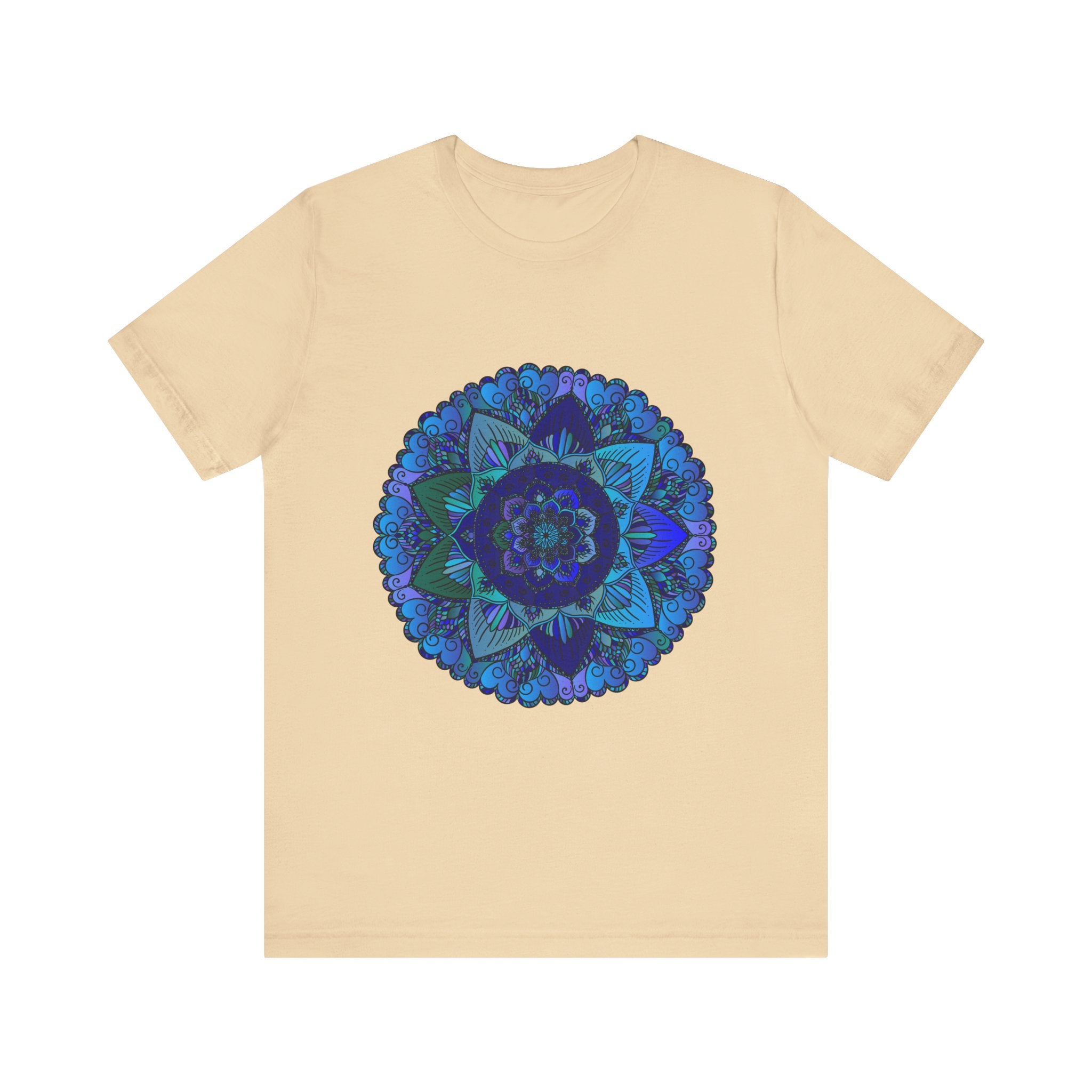 Dark-blue-and-green-mandala-t-shirt-spiritual-art-on-black-background