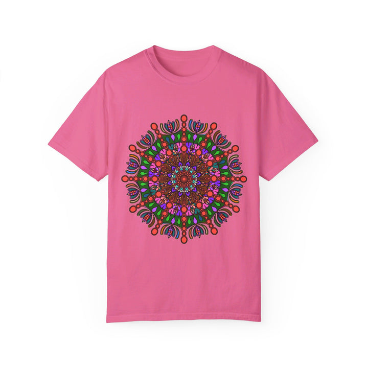 Unisex Mandala T-Shirt featuring intricate hand-drawn mandala art on 100% ring-spun cotton, garment-dyed for extra comfort