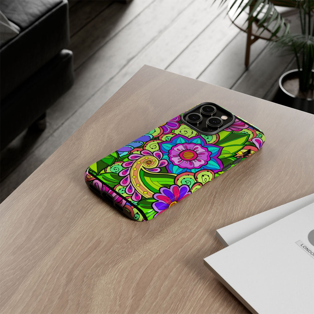 Floral Fantasy iPhone and Google Pixel Case in Bright Green Palette