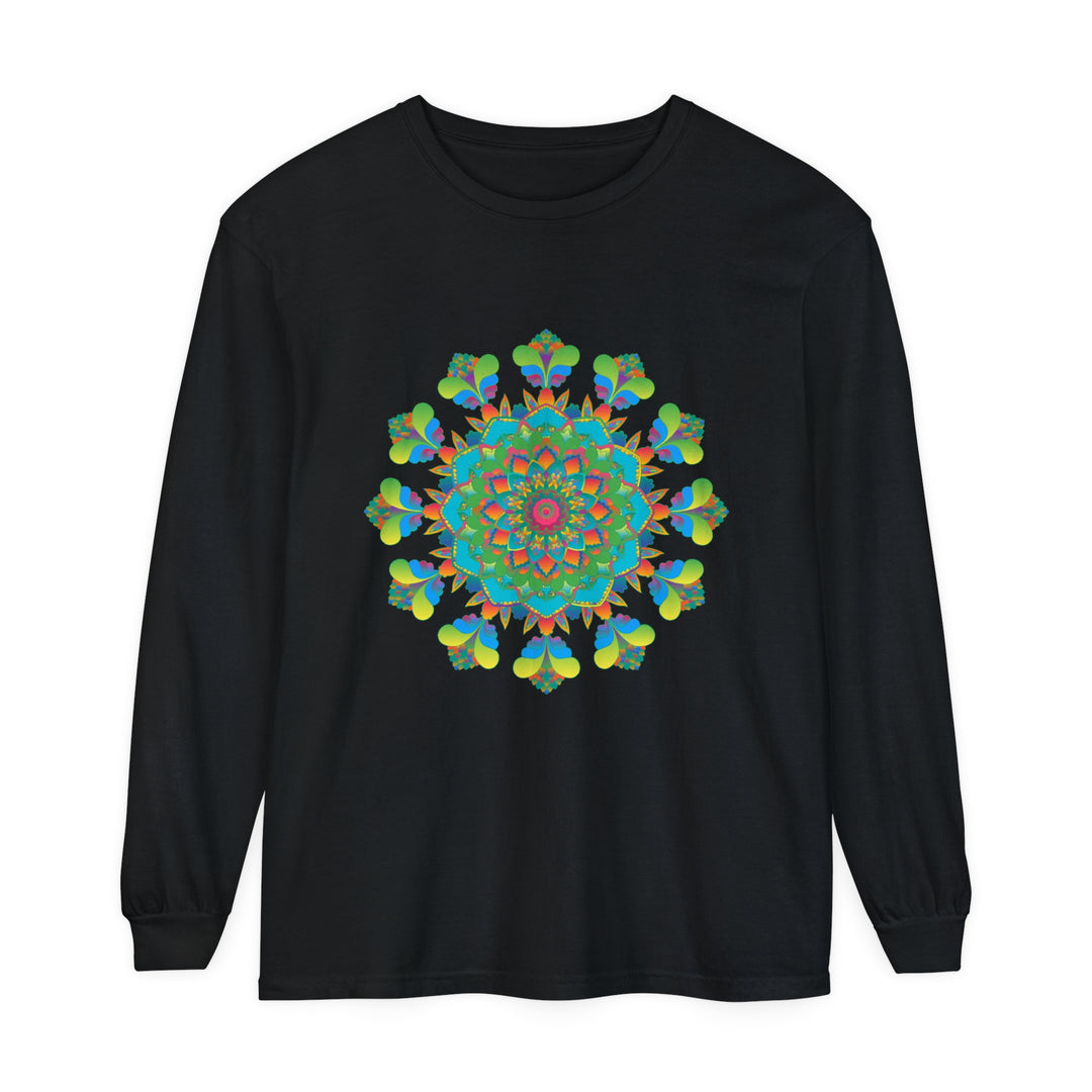 Colorful and vibrant long sleeve tie dye t-shirt with intricate mandala design