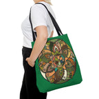 Boho Mandala Tote Bag — Green Floral Pattern AOP Shopper