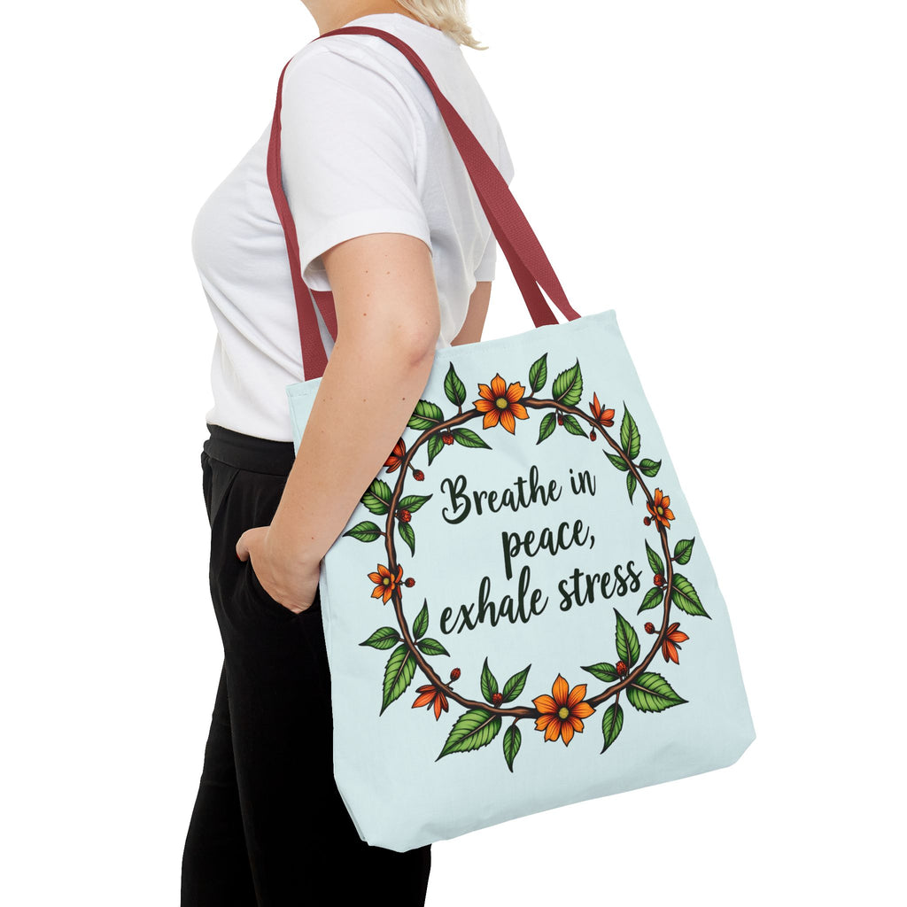 A serene style tote bag adorned with a beautiful flower crown design