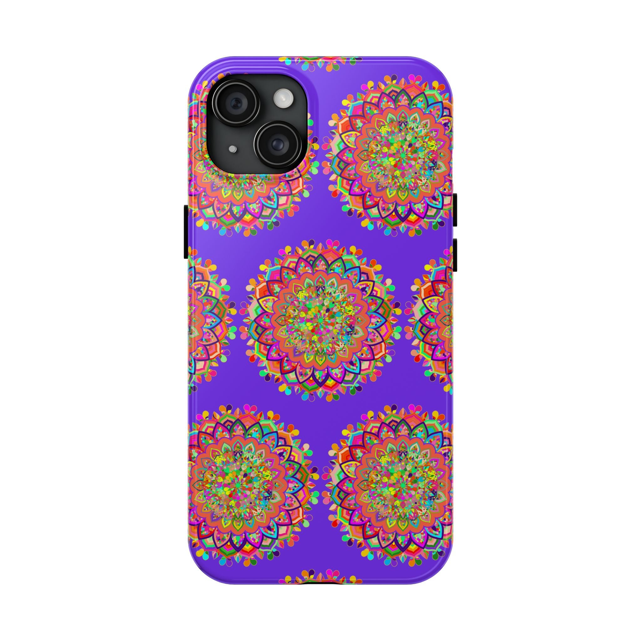 Hand drawn intricate small purple mandala art phone case designed for iPhone X and XS, featuring delicate details and vibrant colors