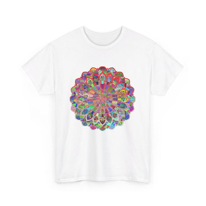 Mandala Art on Tshirt Yoga Mindfulness - Unisex Heavy Cotton Tee featuring intricately designed mandala art, perfect for yoga and mindfulness practice