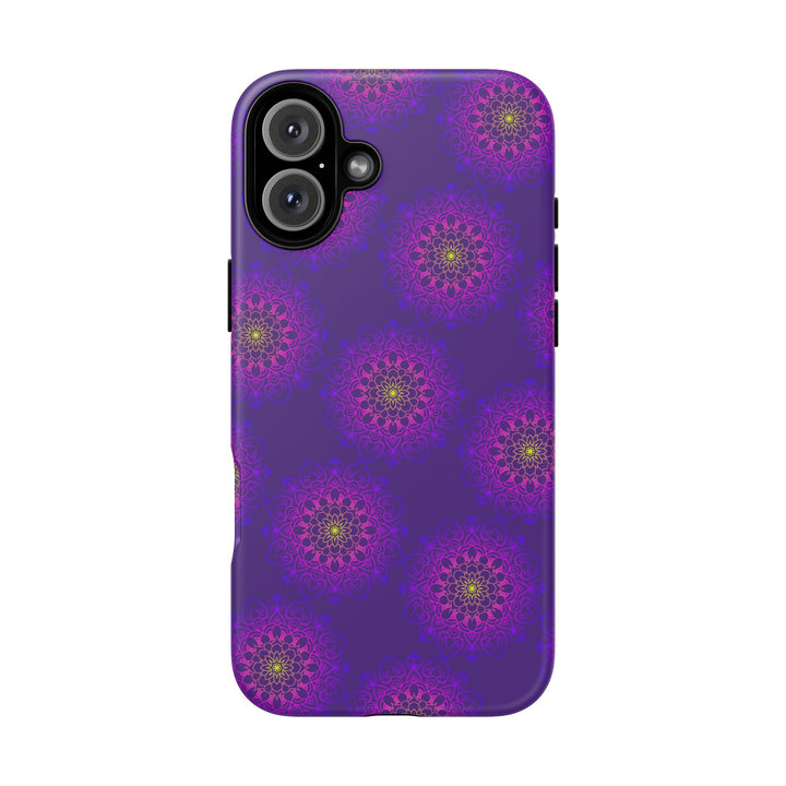 Intricate Purple Floral iPhone Case with Bold Mandala Design