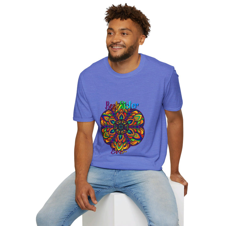 Colorful mandala art gift for sister unisex softstyle t-shirt with hand-drawn design