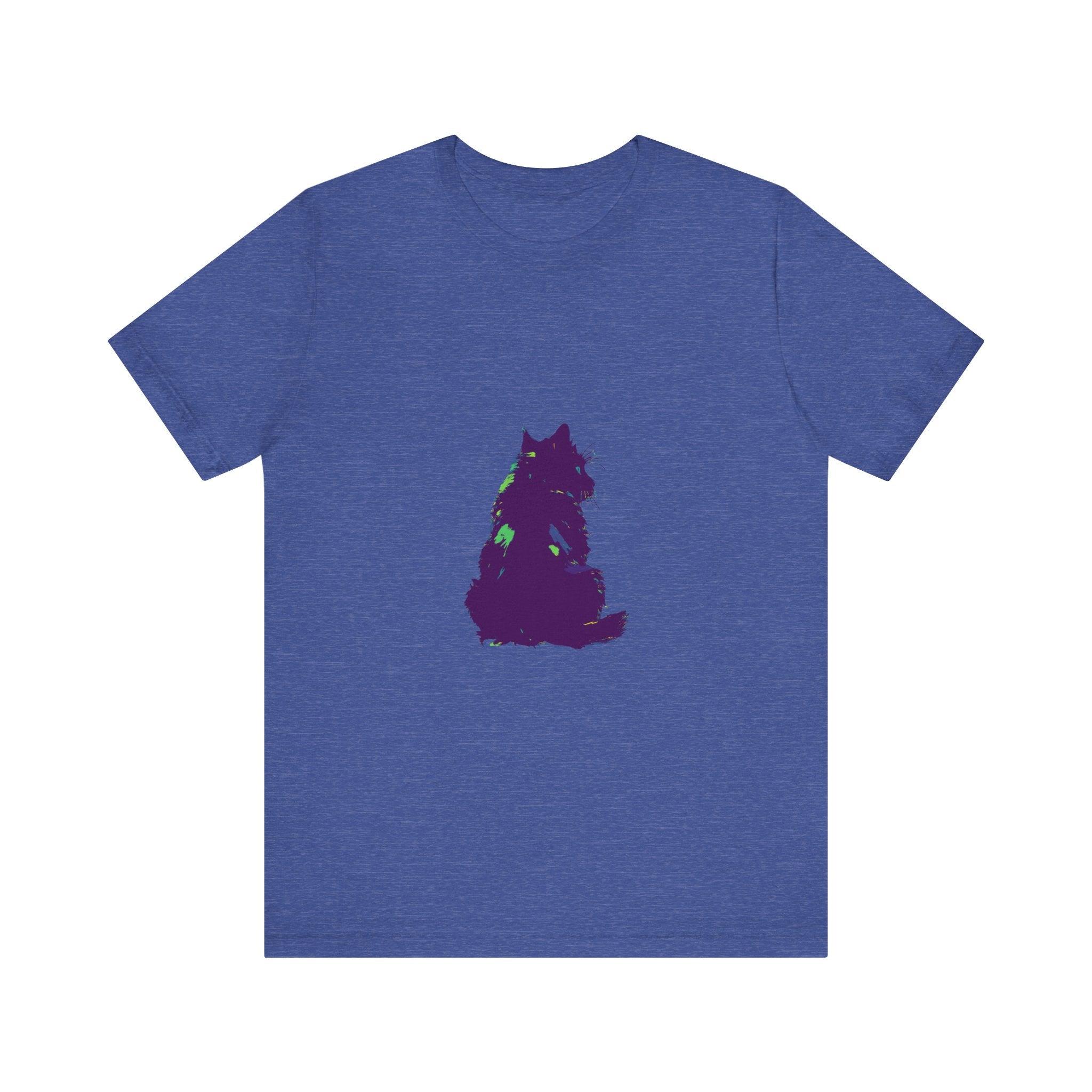 Black Cat Mystery - Colorful Silhouette T-Shirt featuring a vibrant, multicolored design of a mysterious black cat against a dark background