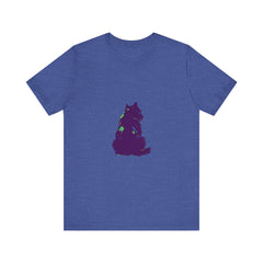 Black Cat Mystery - Colorful Silhouette T-Shirt featuring a vibrant, multicolored design of a mysterious black cat against a dark background