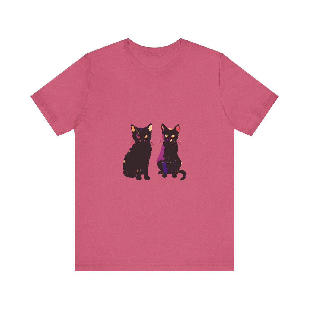 Black Cat Mystery T-Shirt - Elegant and Colorful women's graphic tee featuring a mysterious black cat design in vibrant colors