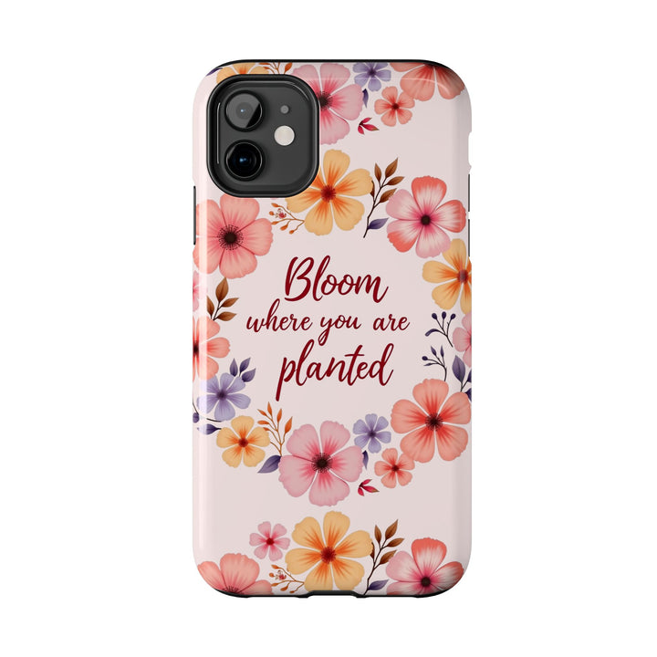 Light pink phone case with flower garland bloom design, perfect for expressing your personality and style, available now