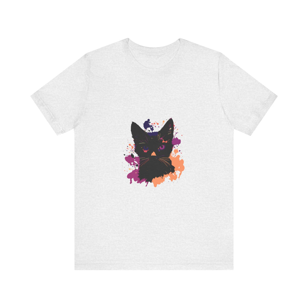 Black Cat Mystery T-Shirt featuring a striking design with purple eyes