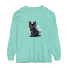 Black Kitten Watercolor Long Sleeve T-Shirt, featuring a cute and playful black kitten in watercolor design on a comfortable long sleeve shirt