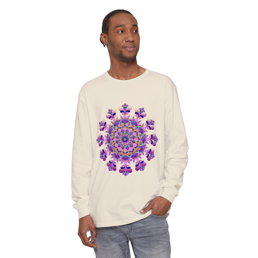 Intricate Mandala design long sleeve t-shirt in black and white, unisex