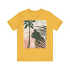 Stylish and trendy black cat jungle tee with vibrant tropical print