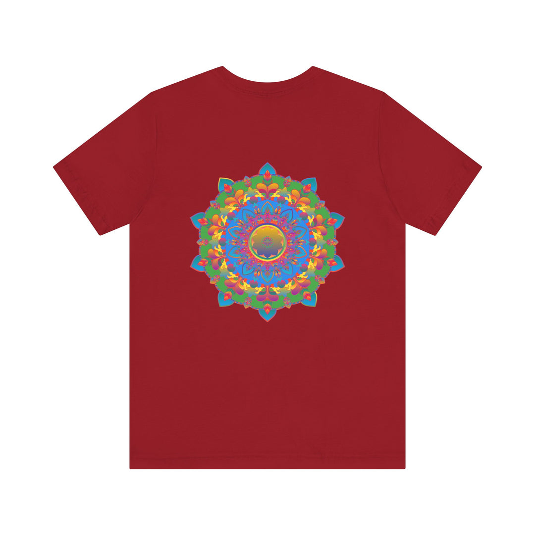 A colorful and intricate mandala design tee promoting spiritual peace and harmony