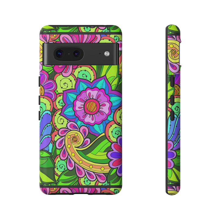 Floral Fantasy iPhone and Google Pixel Case in Bright Green Palette